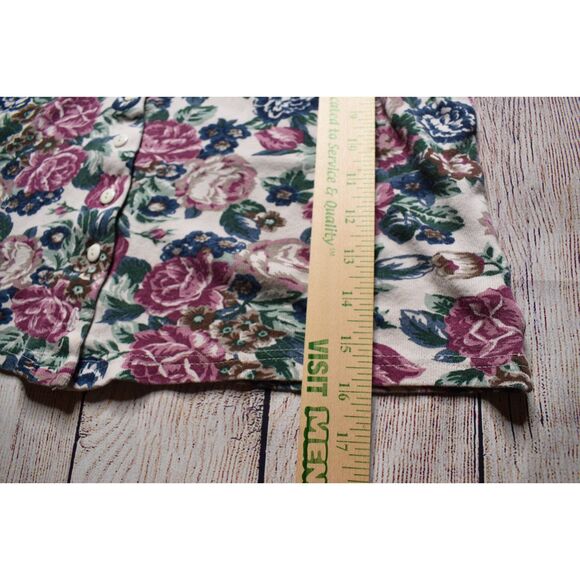 Vintage Lajate Button Up Collared Crop Tee Shirt Floral Flowers Womens Large - Picture 8 of 8